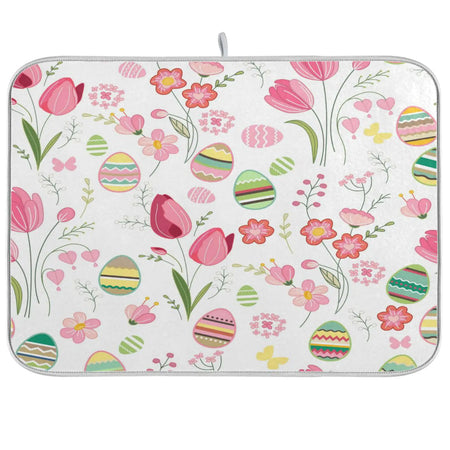 Spring Eggs & Flowers Kitchen Drying Mat 16x18 Inch